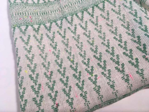 [送料無料]インドコットンのロングスヌード　グリーンアフガンボーダー 春夏の装いに 5枚目の画像