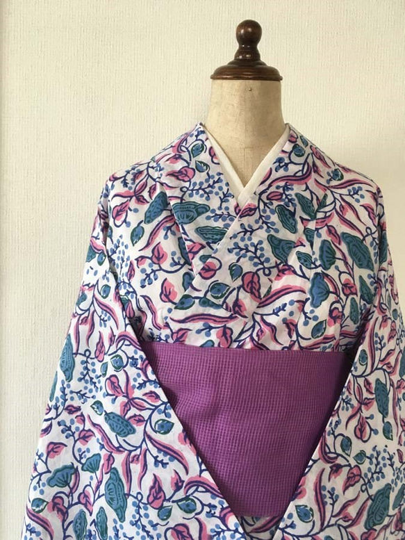 楽々二部式浴衣  ブロックプリントフラワー 1枚目の画像