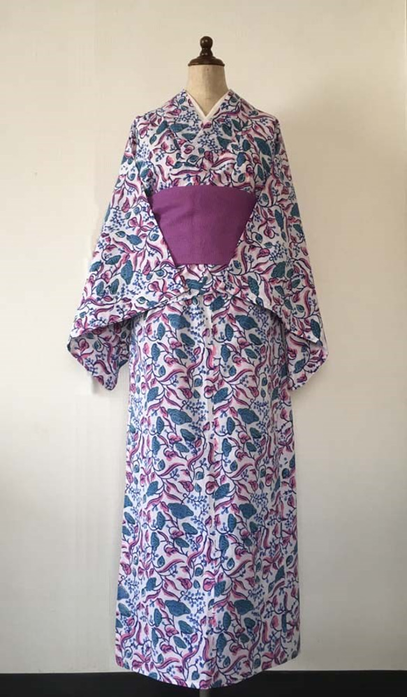 楽々二部式浴衣  ブロックプリントフラワー 2枚目の画像
