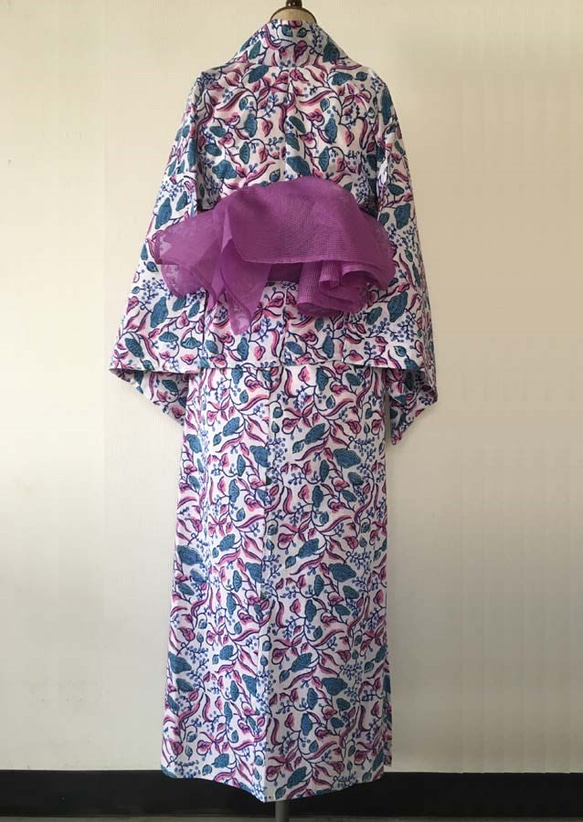 楽々二部式浴衣  ブロックプリントフラワー 4枚目の画像