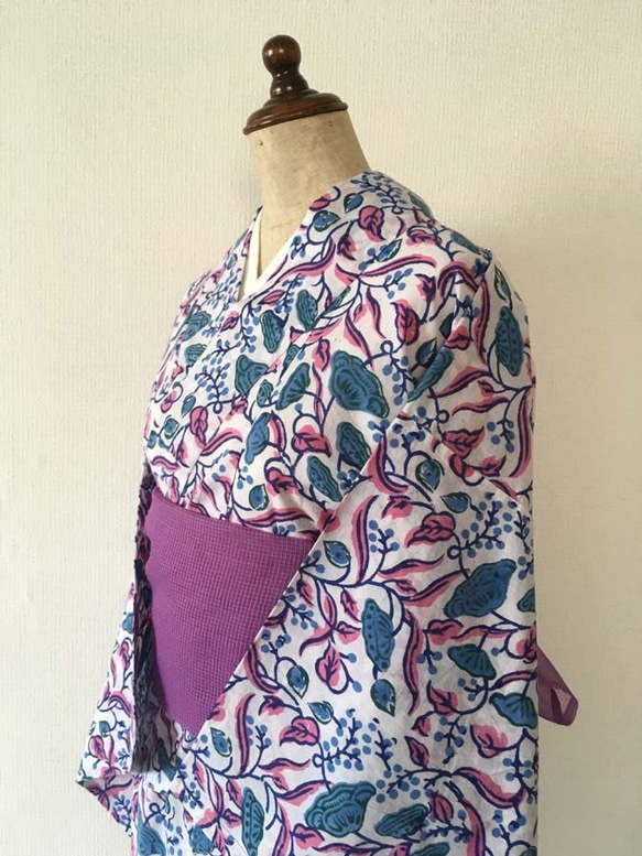 楽々二部式浴衣  ブロックプリントフラワー 5枚目の画像