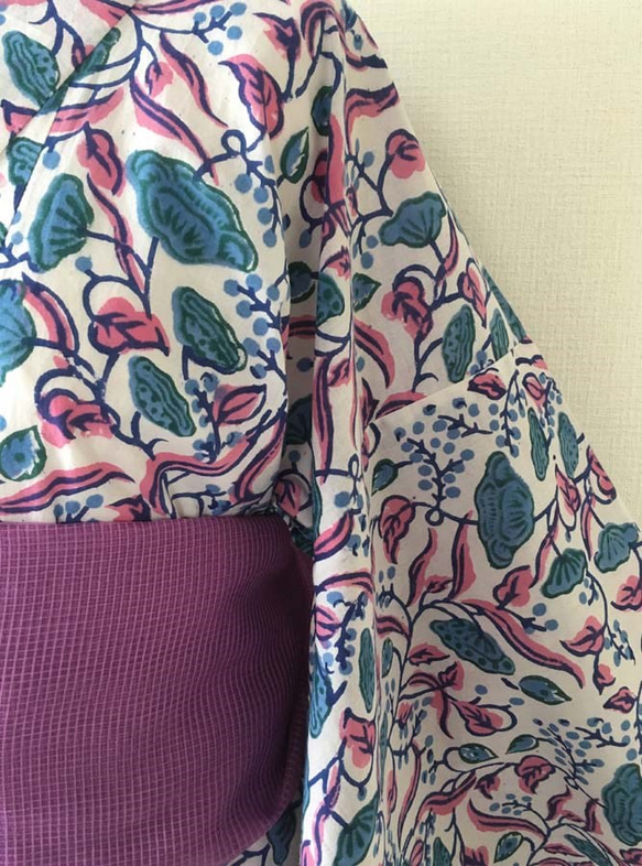 楽々二部式浴衣  ブロックプリントフラワー 6枚目の画像