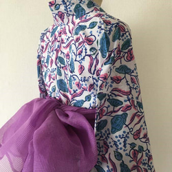 楽々二部式浴衣  ブロックプリントフラワー 7枚目の画像