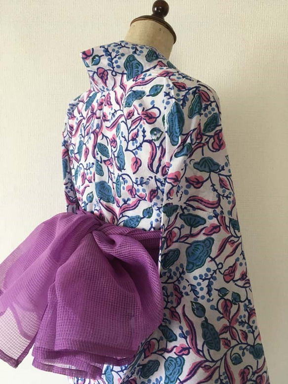楽々二部式浴衣  ブロックプリントフラワー 7枚目の画像