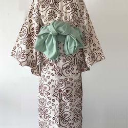 楽々二部式浴衣  白地ｘ茶色ペーズリー柄 7枚目の画像