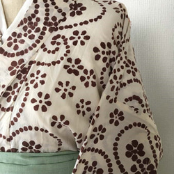 楽々二部式浴衣  白地ｘ茶色ペーズリー柄 8枚目の画像