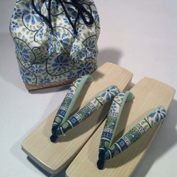 かご巾着 インドブロックプリント ブルーの花 8枚目の画像