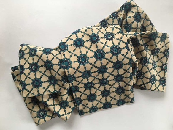 インドコットン半幅帯　更紗ブロックプリント　ブルー 2枚目の画像