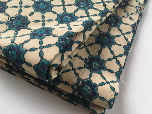 インドコットン半幅帯　更紗ブロックプリント　ブルー 3枚目の画像