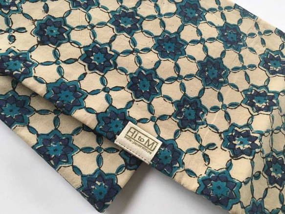 インドコットン半幅帯　更紗ブロックプリント　ブルー 4枚目の画像