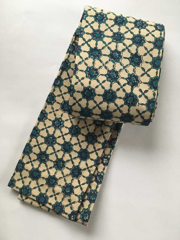 インドコットン半幅帯　更紗ブロックプリント　ブルー 5枚目の画像