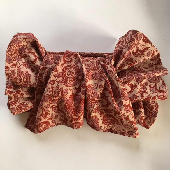 大人の兵児帯　インドコットン　ブロックプリント　更紗えんじ 2枚目の画像