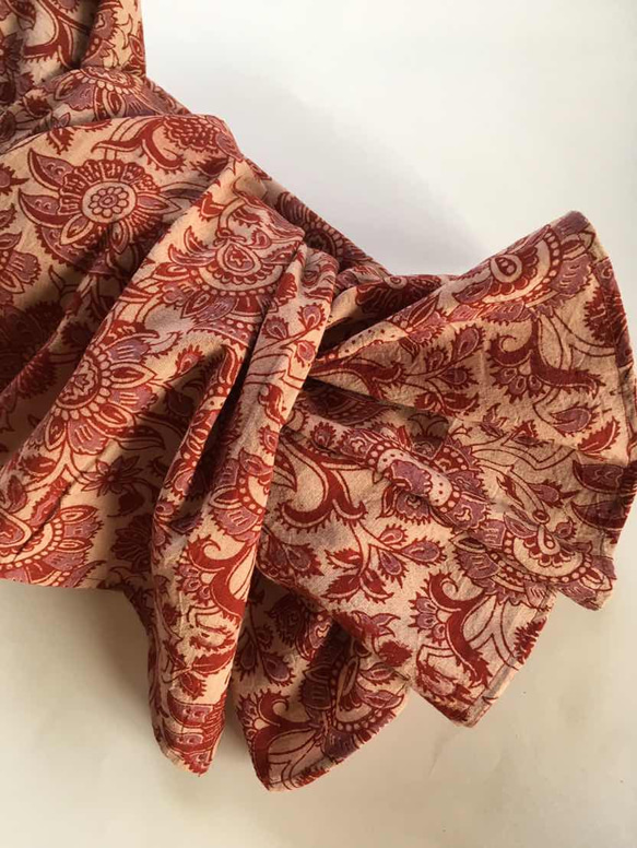大人の兵児帯　インドコットン　ブロックプリント　更紗えんじ 3枚目の画像