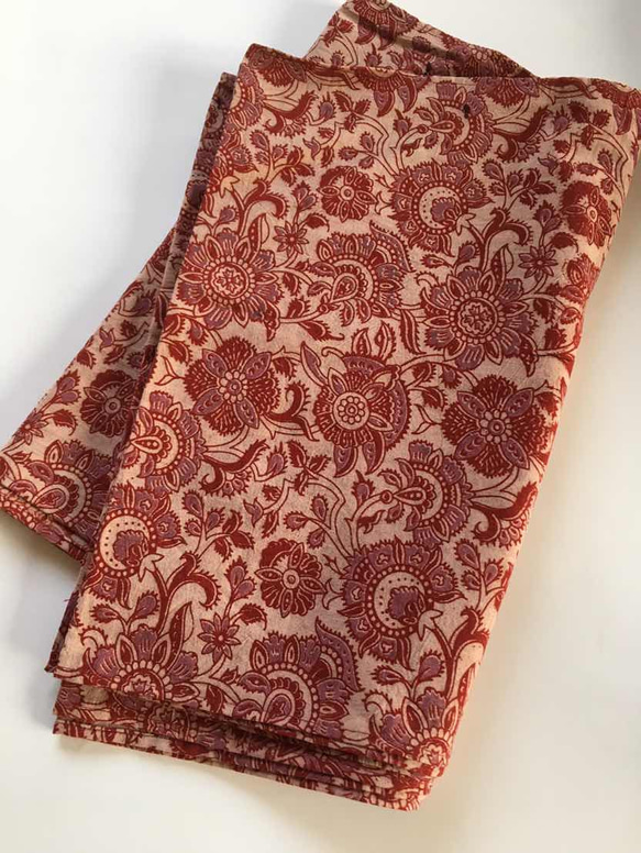 大人の兵児帯　インドコットン　ブロックプリント　更紗えんじ 4枚目の画像