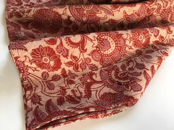 大人の兵児帯　インドコットン　ブロックプリント　更紗えんじ 5枚目の画像