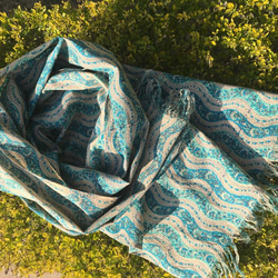 [送料無料]インド綿のストール/ブルーウェーブ　春夏の装いに 4枚目の画像