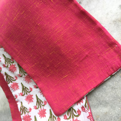 インド綿の半幅帯　ピンクオレンジ混色ｘブロックプリント花柄 2枚目の画像