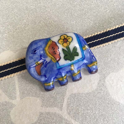 インド生まれの帯留め　青い象さん 1枚目の画像
