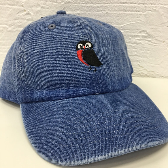 デニム フクロウイラストデザイン 刺繍ローキャップ5パネル ファッション CAP 1枚目の画像