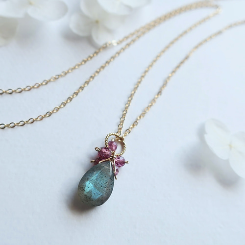 ◇14kgfネックレス～ラブラドライトAAAペアシェイプカット ネックレス