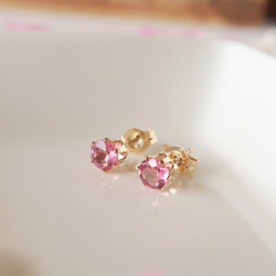 トルマリン＊ピンク＊フープ＊お花＊14kgf＊ピアス＊375 10月誕生石 K10 イエローゴールド ピンクトルマリン ピアス