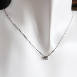 ◆SV925ネックレス～4mmベゼルセットCZダイヤモンド一粒ネックレス,ロジウムコーティング【4月誕生石】 3枚目の画像