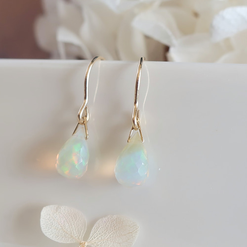 アクアマリン＆プレシャスオパール✴︎14kgfアクセサリー3点 14Kgf✧アクアマリン×プレシャスオパールのピアスチャーム