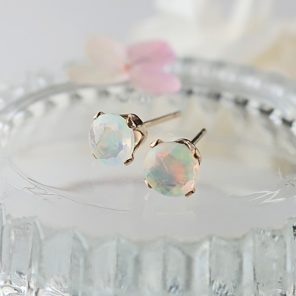 5mmプレシャスオパール◇14kgfピアス～宝石質AAA,4爪【10月誕生石