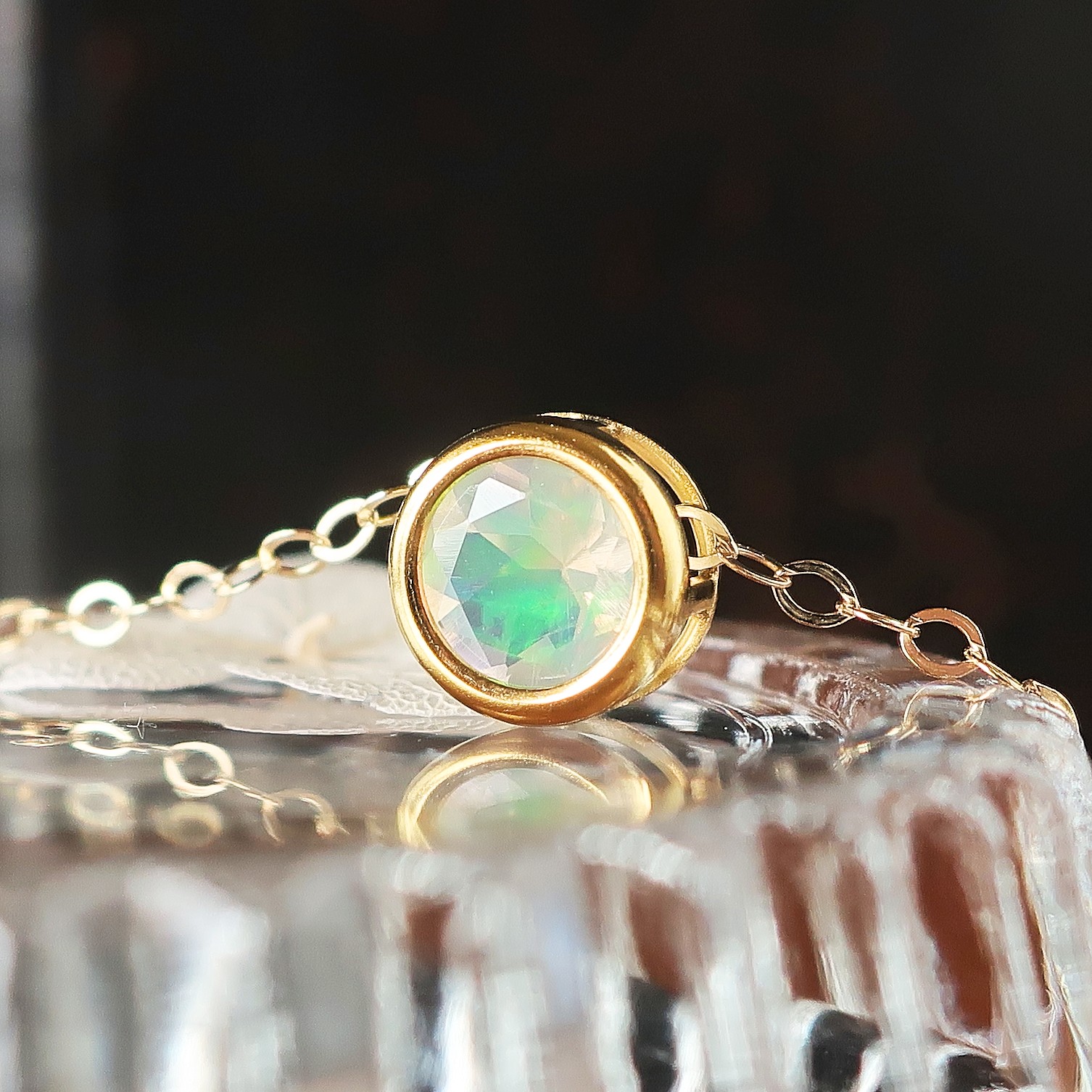 煌めく6mm✵プレシャスオパール/14kgfネックレス,アジャスター付【10月誕生石】