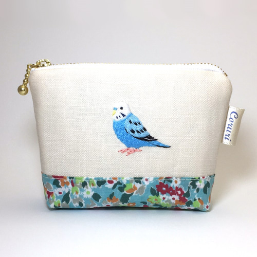 セキセイインコの刺繍ミニポーチ【ブルー】 ポーチ Coruri 通販