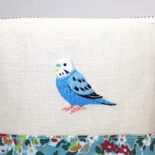 セキセイインコの刺繍ミニポーチ【ブルー】 ポーチ Coruri 通販