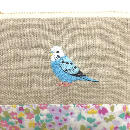 セキセイインコの刺繍ミニポーチ【ホワイト】 ポーチ Coruri 通販 