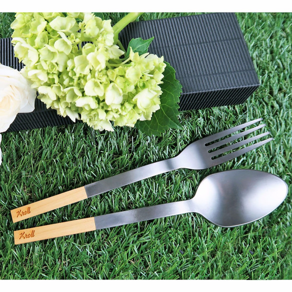 KROLL純鈦家用餐具組-湯匙+叉子 (檜木) 第3張的照片