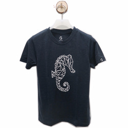 半袖Tシャツ（シーワールド - 海馬）を吸上éGratoコーヒーテンセル繊維糸白でした 4枚目の画像