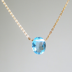宝石質スイスブルートパーズの１粒ネックレス K14gf 2枚目の画像