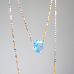 宝石質スイスブルートパーズの１粒ネックレス K14gf 3枚目の画像