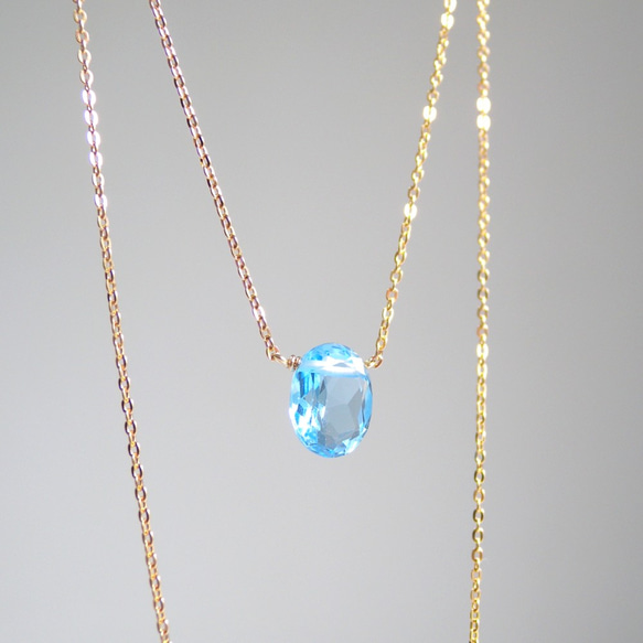 宝石質スイスブルートパーズの１粒ネックレス K14gf 3枚目の画像