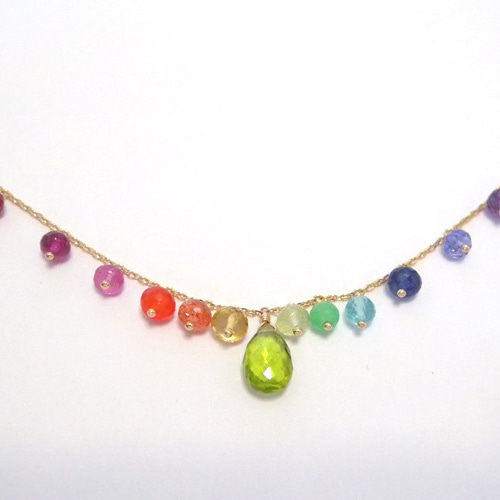 K10YG天然マルチストーンペンダントトップカラフルネックレストップ