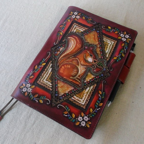 ほぼ日手帳カズン対応レザー手帳カバーA5サイズ拭き染め＆刻印