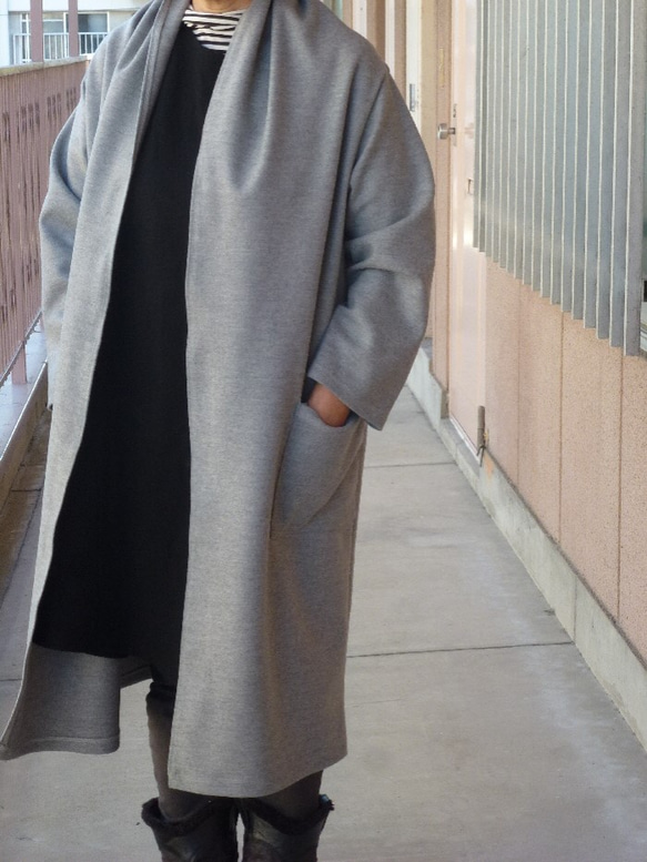 ウール圧縮ニットガウンコート 杢グレー コート 天然衣服 通販