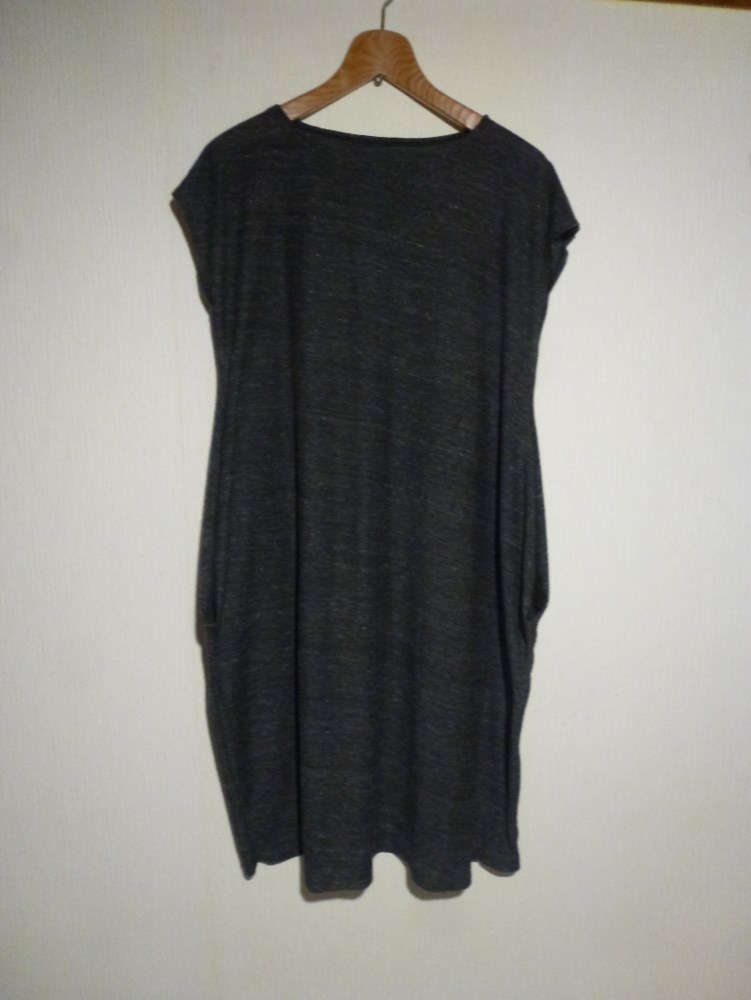 フレンチスリーブポケット遊びカットソーワンピース　濃杢グレーL