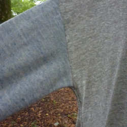 Vネック後ろ下がりゆったり袖配色切替えチュニック　杢グレー×杢ブルーＦ 3枚目の画像