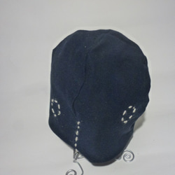 男女兼用リバーブルニット刺繍ストレッチ帽子紺×杢グレー 2枚目の画像