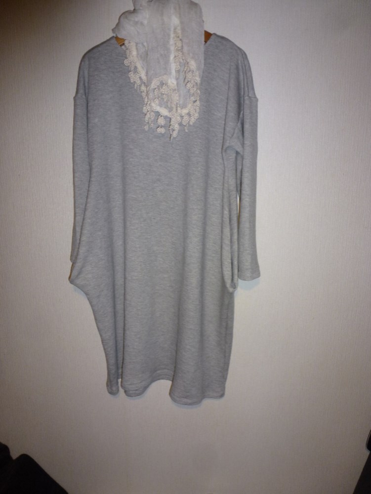 裏毛パイルコットンポケット遊びカットソーワンピース　杢グレーL