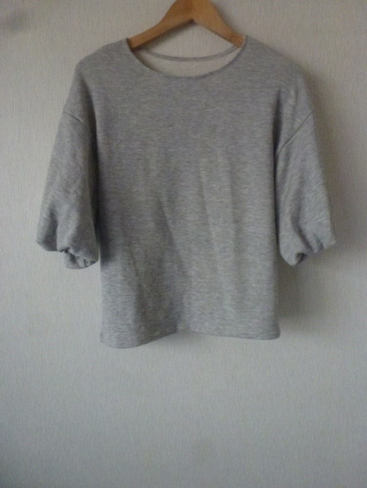 裏毛パイル袖バルーントップス　杢グレーＬ