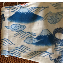 冷感生地使用夏用立体マスク　和柄富士山柄布帛オフ青系Ｌ 4枚目の画像