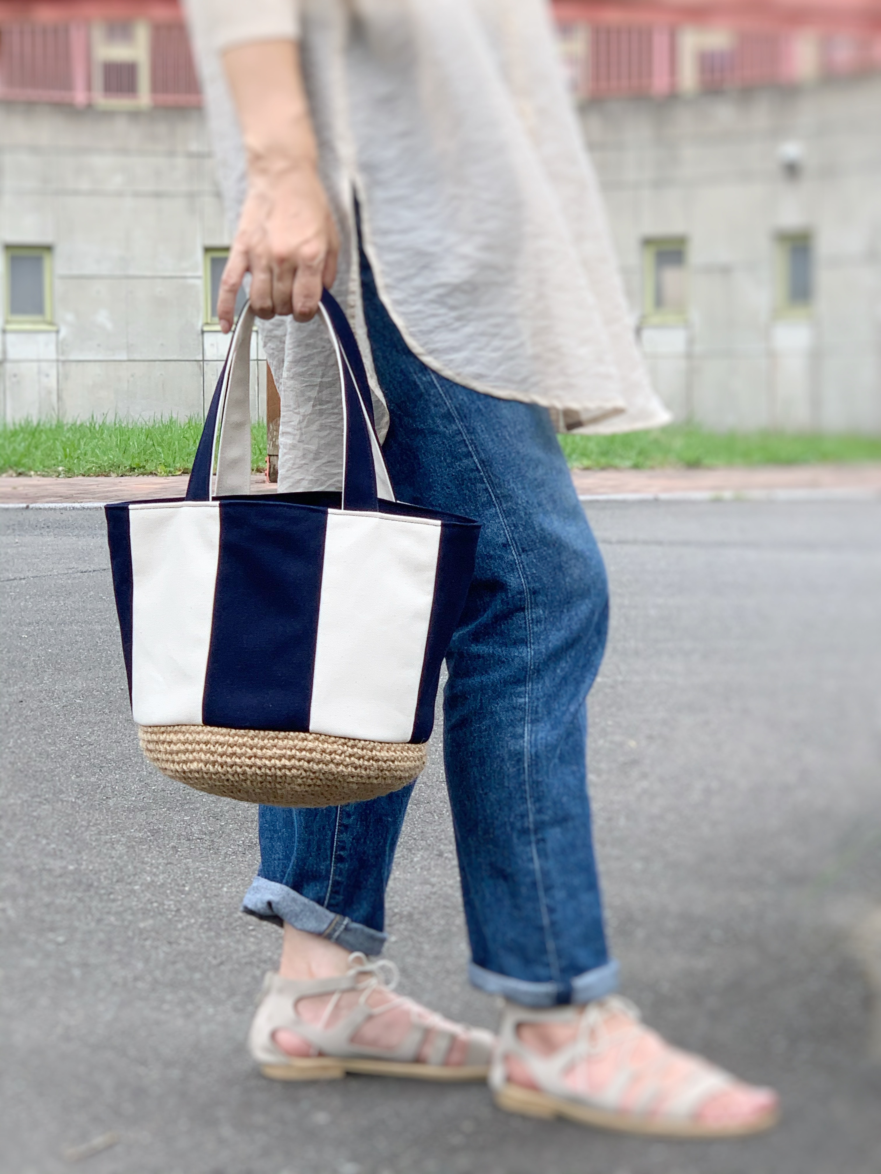 ストライプトートバッグ♡麻ひも底