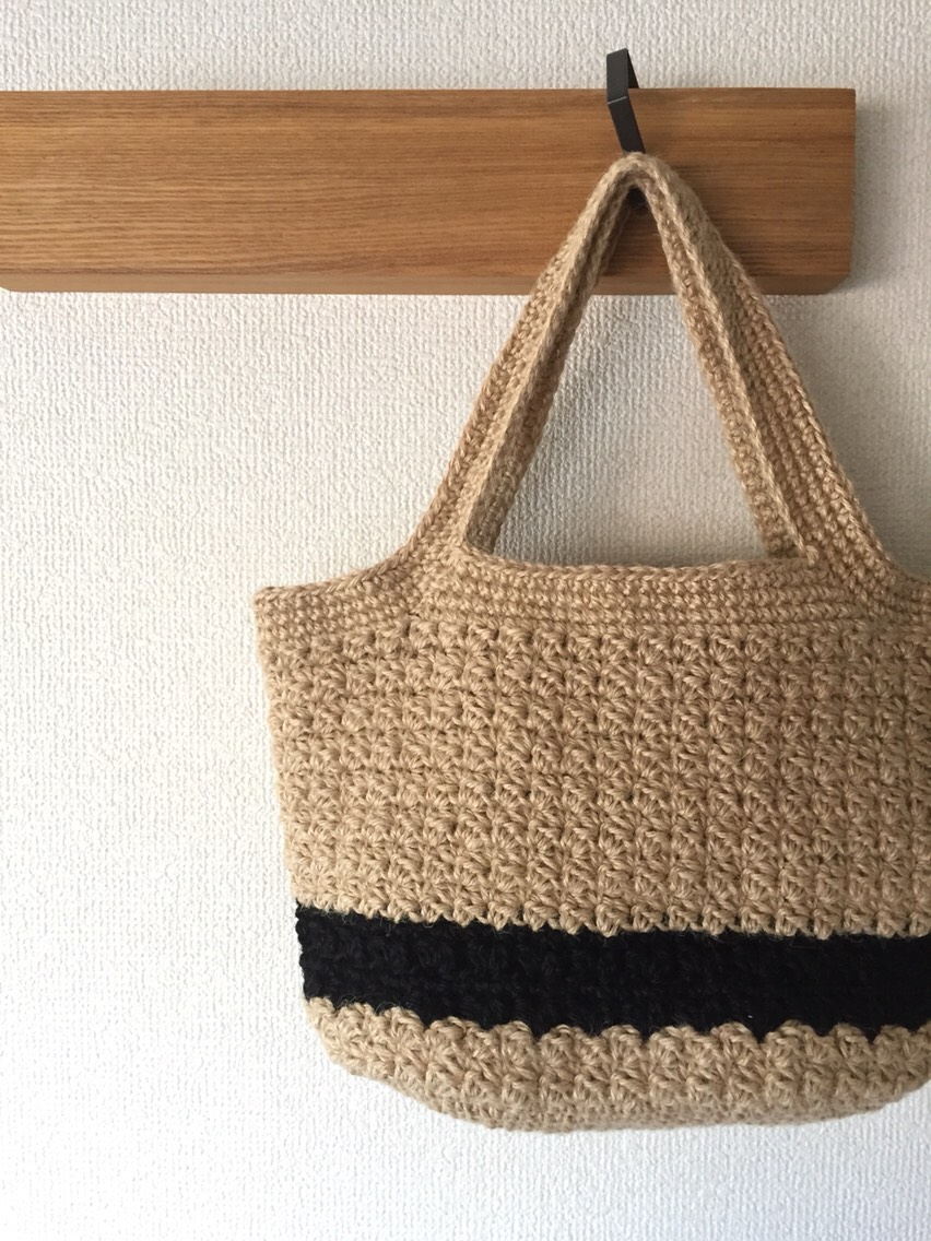 【受注製作】ナチュラルカラーの黒ライン♪シンプルな肩掛けバッグ