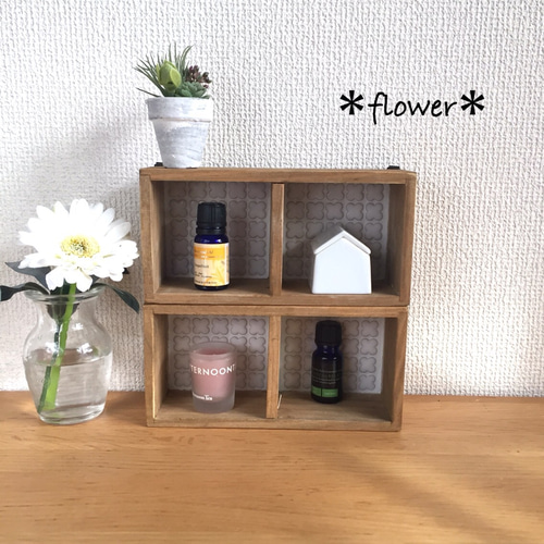 ニッチ風＊お花タイルのウォールボックス ナチュラル 壁掛けラック