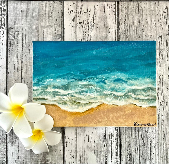 53㎝ レジンアート 海 プルメリア 絵画 原画 まあちゃん様専用